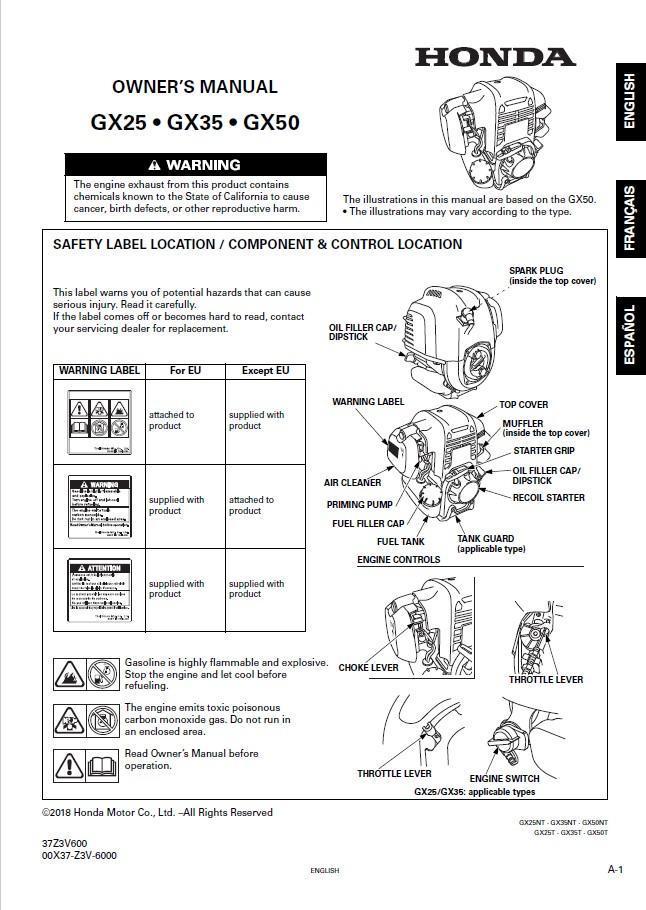 Honda engine GX35 and GX50 winch owner's manual – Portable Winch AT